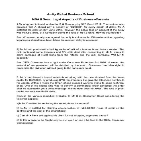 Business law answers for 75 questions