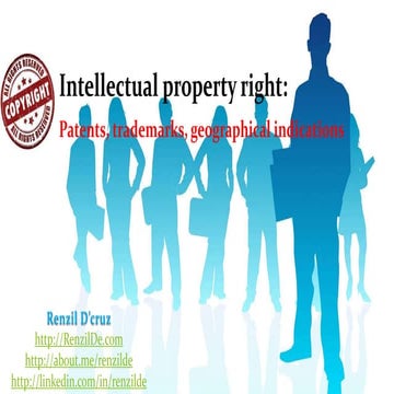 Business law Presentation : Intellectual property right: Patents, trademarks,...