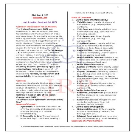 BBA Business Law Unit 1 Summary Notes.pdf