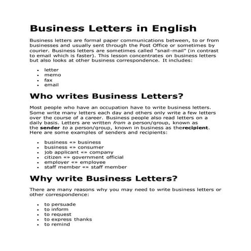 Business letters in english