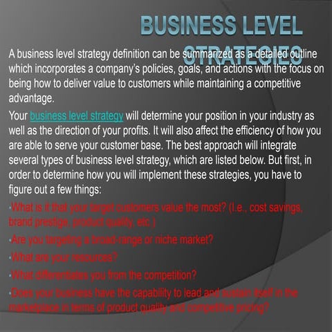 Business level strategies