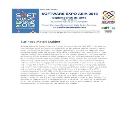 Company Profiles for Business Match Making on Software Expo Asia 27 Sep ...