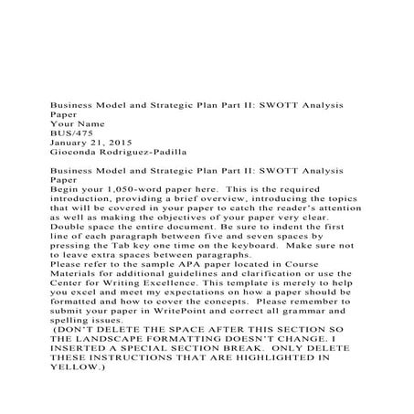 Business Model and Strategic Plan Part II SWOTT Analysi.docx