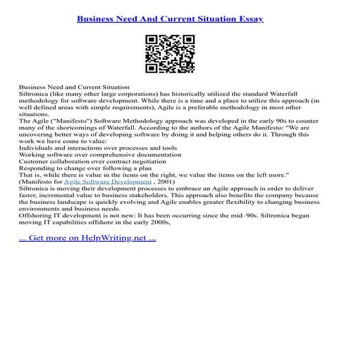 Business Need And Current Situation Essay