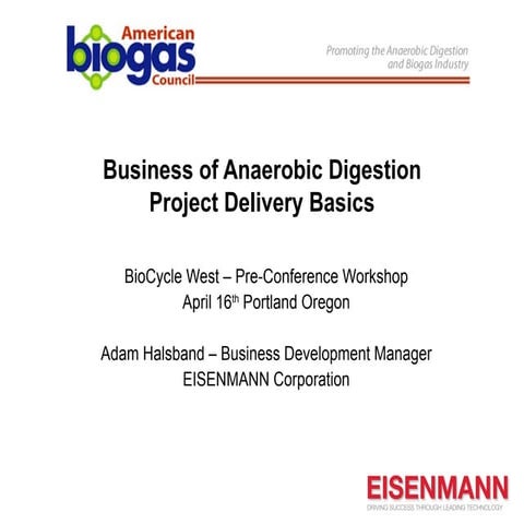 Business of anaerobic digestion project delivery basics