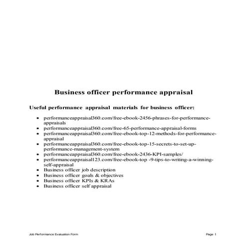 Business officer performance appraisal