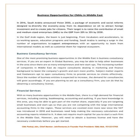 Business opportunities for cm as in middle east