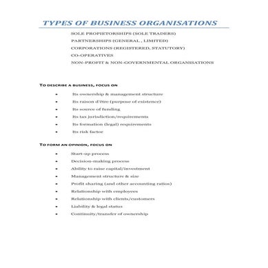 Business organisations