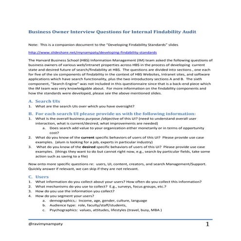 Business owner findability interview questions