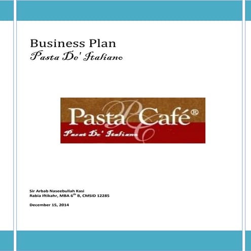 Business plan; Pasta De Italiano