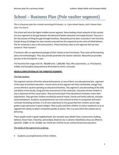 A BUSINESS PLAN ON HOW TO START AN elementary school | PPT