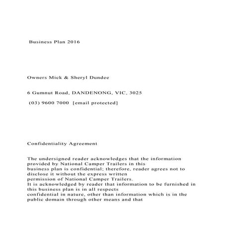 Business Plan 2016     Owners Mick & Sheryl Dun.docx