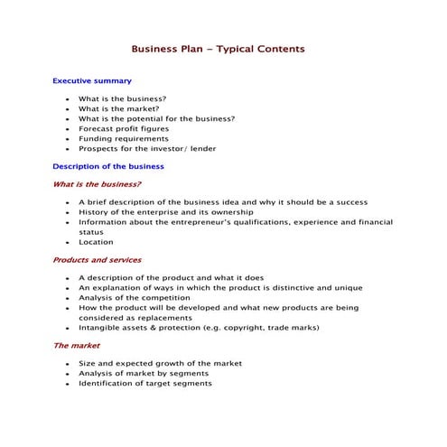 Complete Business plan contents