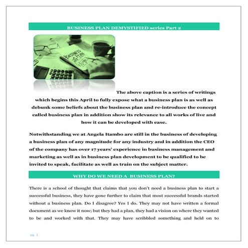 Business plan demystified series part 2
