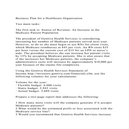 Business Plan for a Healthcare OrganizationTwo main tasks.docx