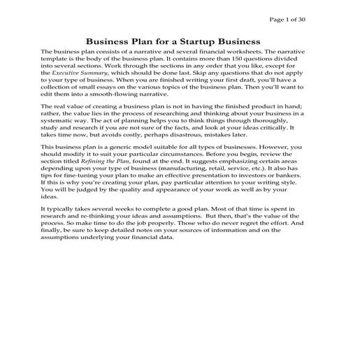 Business plan for a startup business