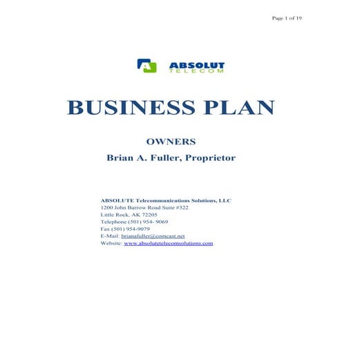 Business plan for Absolute Telecom