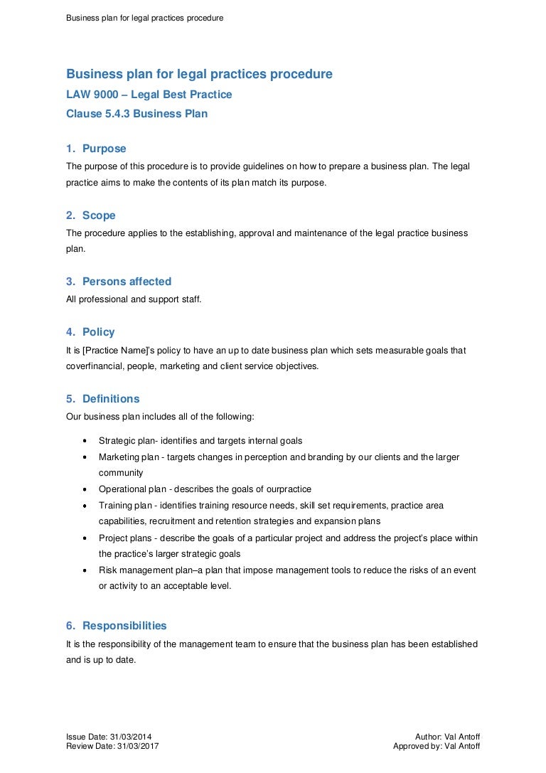 example of legal form in business plan