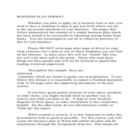 BUSINESS PLAN FORMAT          Whether you plan to apply for a bu.docx