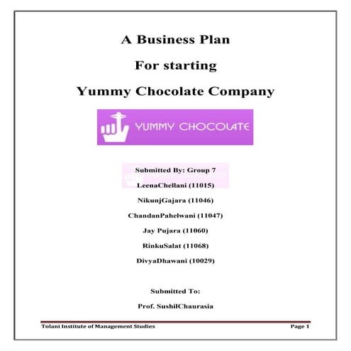 Business Plan for Starting a Chocolate Company