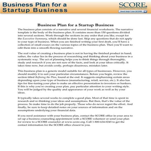 Business plan for startup business
