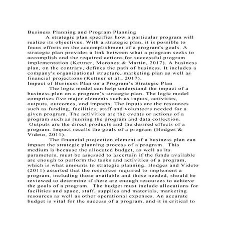 Business Planning and Program Planning          A strategic plan.docx