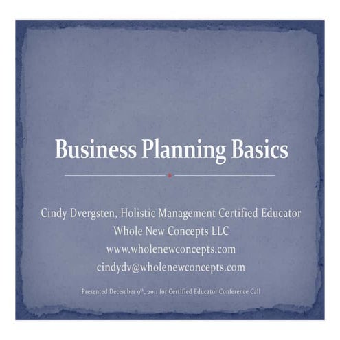 Business planning basics for hm educators pwp