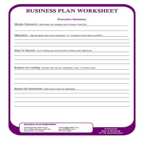 Business planning worksheet