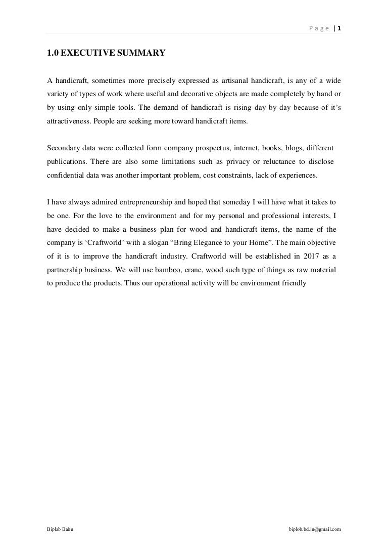 Business Plan On Handicraft Doc