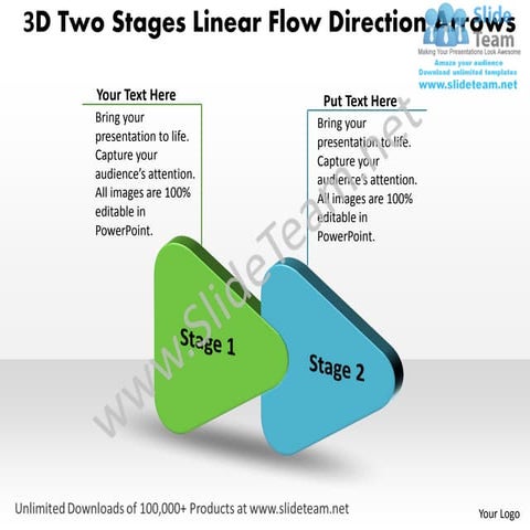 Business plan presentations 3d two stages linear flow direction arrows templa...