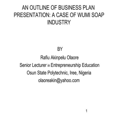 Business plan presentation summary