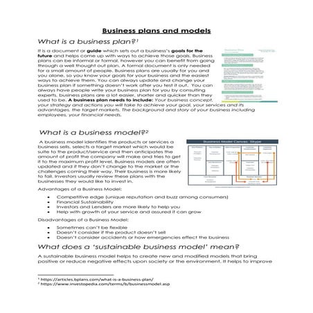 Business plans and models