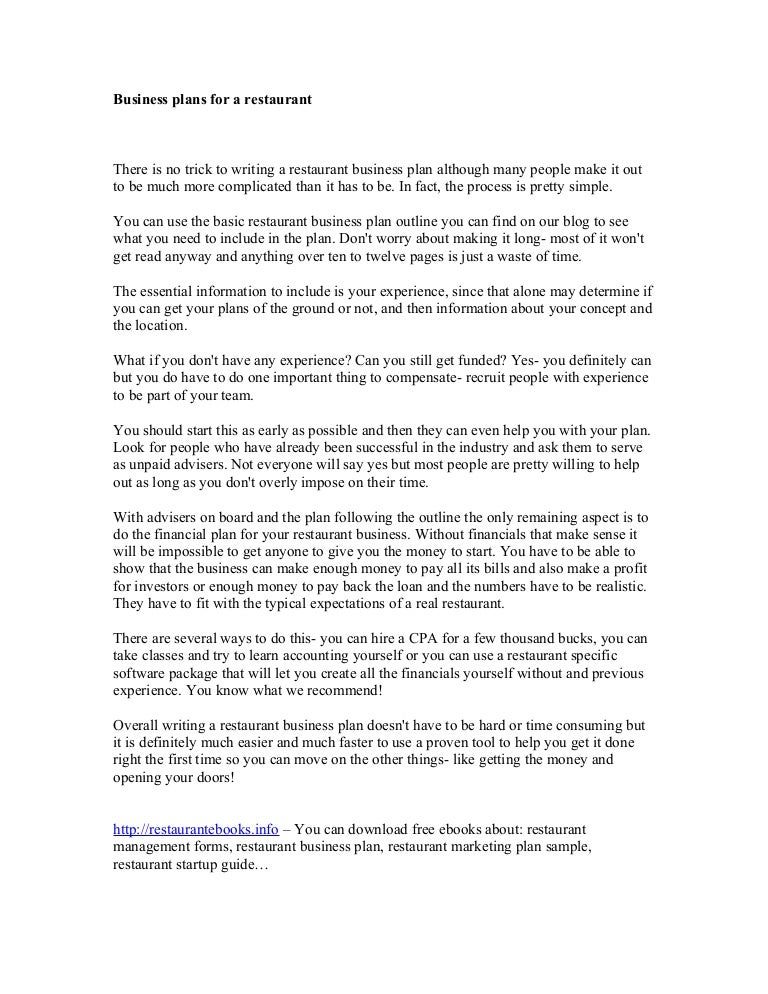 Business plans for a restaurant