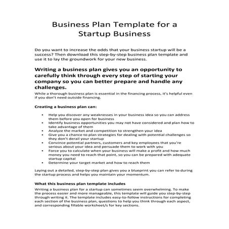 Business plan template for a startup business