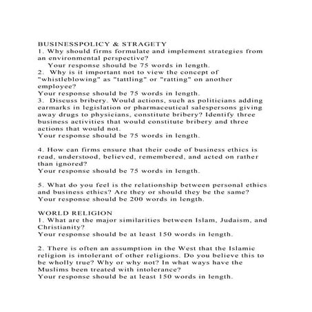 BUSINESSPOLICY & STRAGETY 1. Why should firms formulate and impl.docx
