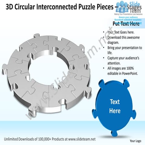 Business power point templates 3d circular flow interconnected puzzle pieces ...