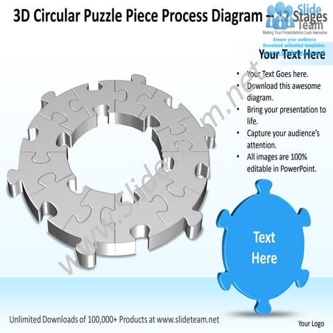 Business power point templates 3d circular flow puzzle piece process diagram ...