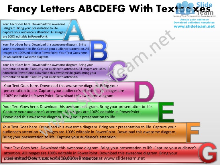 business power point templates fancy letters abcdefg with textboxes s