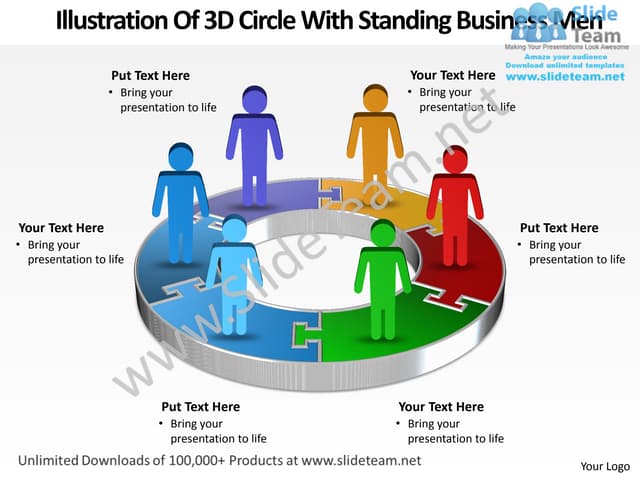 Business power point templates illustration of 3d circle with standing men sa...