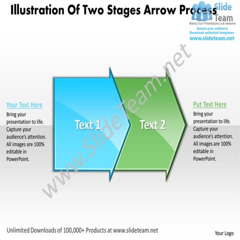 Business power point templates illustration of two stage arrow process sales ...