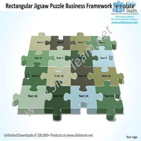 Business power point templates rectangular jigsaw strategy puzzle framework s...