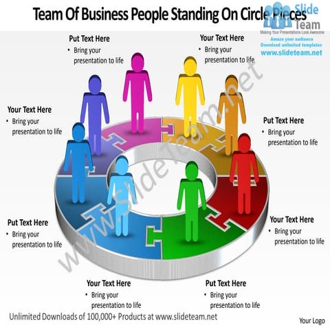 Business power point templates team of people standing on pie chart pieces sa...
