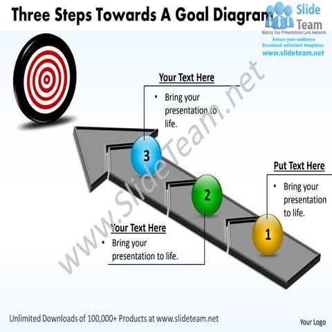 Business power point templates three steps towards goal diagram sales ppt slides