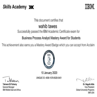 Business process analyst mastery award for students certificate | PDF