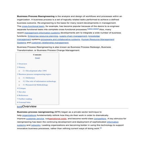 Business process reengineering