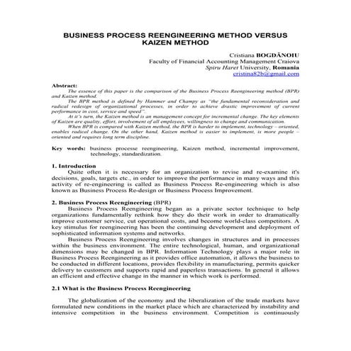 Business process reengineering vs kaizen