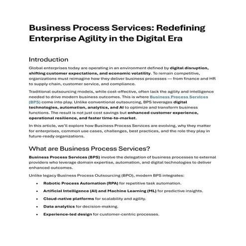 Business Process Services: Redefining Enterprise Agility in the Digital ...