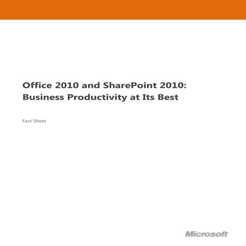 Microsoft India - SharePoint Business Productivity at its Best Factsheet