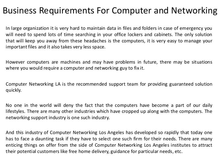 Business requirements for computer and networking