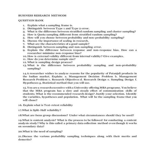 Business research methods   - Question Bank